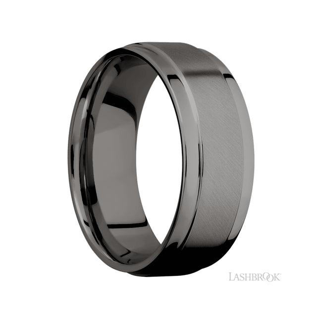 8 mm wide Flat Wide Grooved Edges Tantalum Noir band.