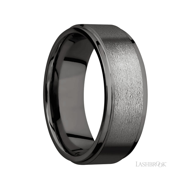 8 mm wide Flat Grooved Edges Tantalum Noir band.