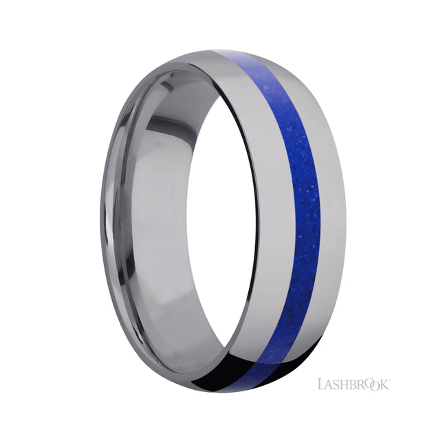 7 mm wide/Domed/Tantalum band with one 2 mm Centered inlay of Lapis.