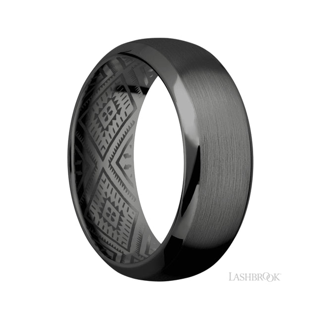 8 mm wide Domed Bevel Zirconium band.