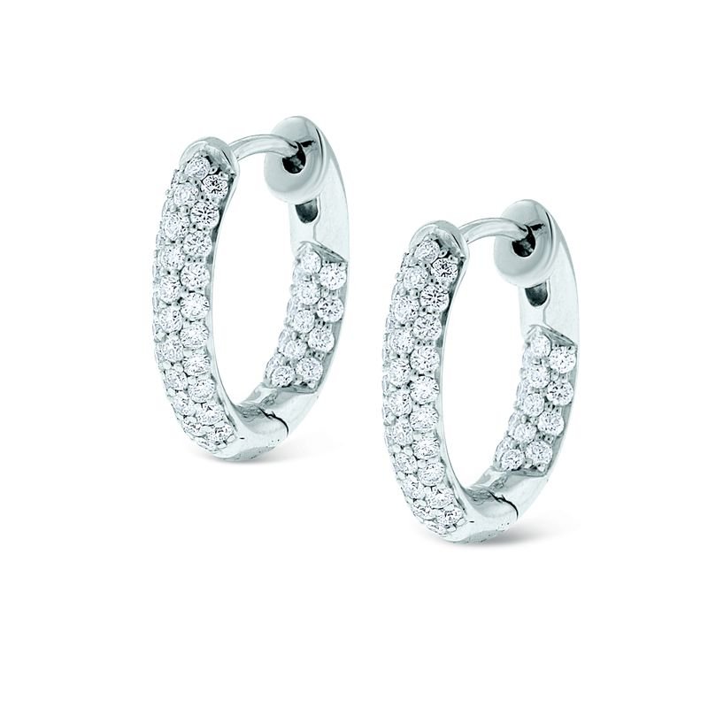 Diamond Inside Outside Small Hoop Earrings in 14k White Gold with 88 Diamonds weighing .73ct tw.