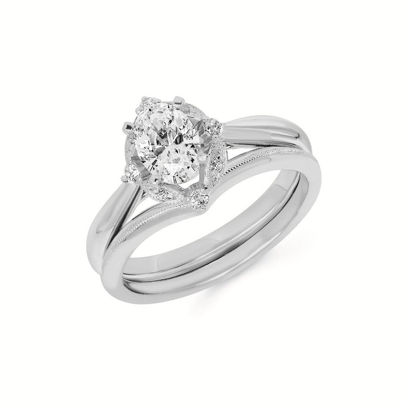 Forever Elegant™ 1/10 Ctw. Diamond Semi Mount shown with 1 Ct. Oval Center Diamond in 14K Gold