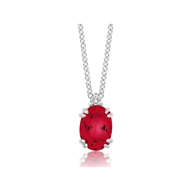 0.02Ctw Diamond & Created Ruby Birthstone Pendant