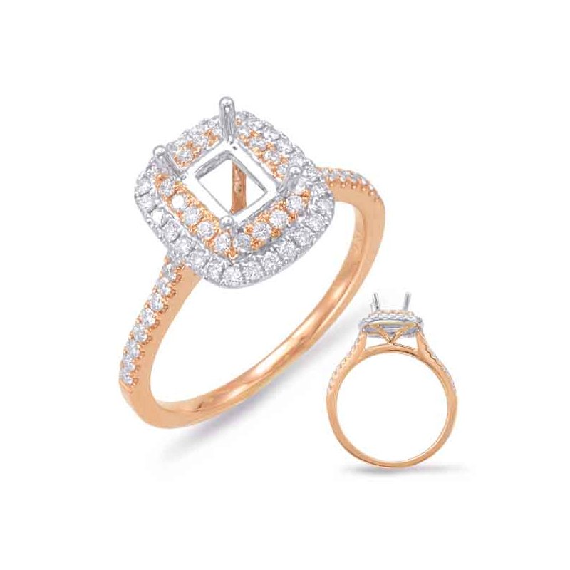 Rose & White Gold Halo Engagement Ring