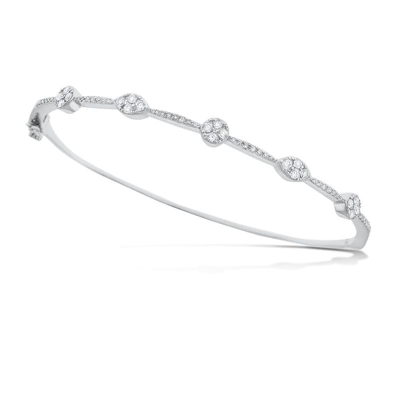 Diamond Marquise and Round Hinged Bangle in 14k White Gold with 62 diamonds weighing .42ct tw.