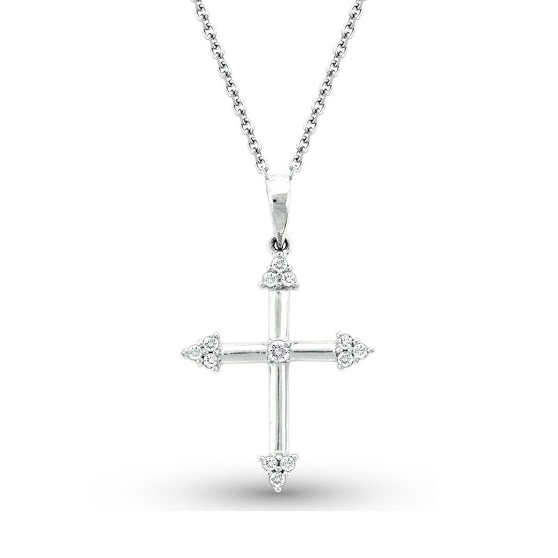 Diamond Cross Necklace in 14K White Gold with 13 Diamonds Weighing .12ct tw