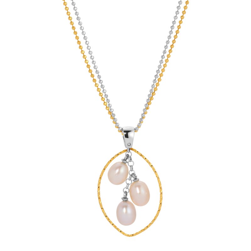 Sterling Silver + Yellow Gold Plated Triple Freshwater Pearl Necklace