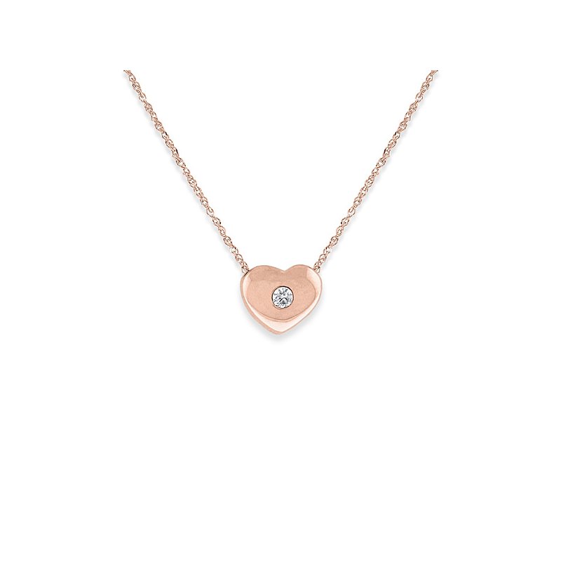 Diamond Heart Necklace in 14k Rose Gold with 1 Diamond weighing .04ct tw.