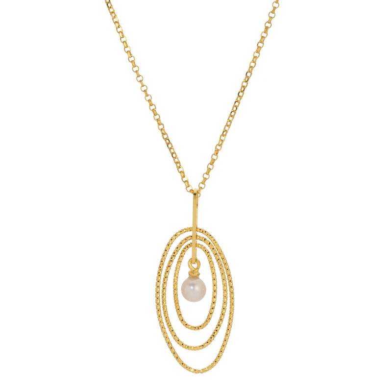Sterling Silver + Yellow Gold Plated Triple Oval Freshwater Pearl Necklace