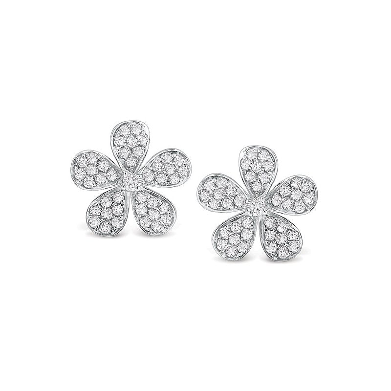 Diamond Floral Earrings in 14k White Gold with 82 Diamonds weighing .43ct tw.