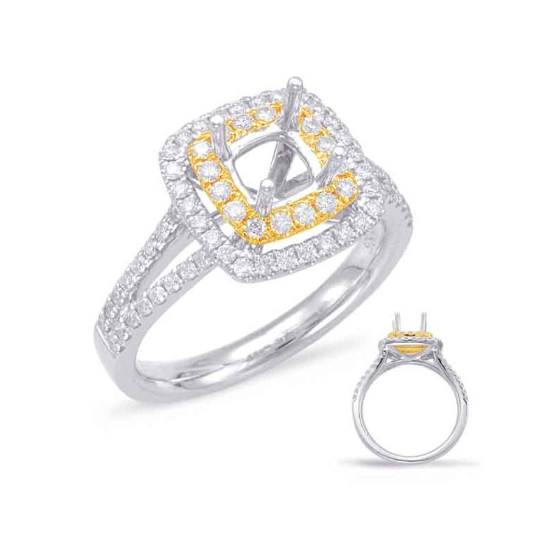 Yellow & White Gold Halo Engagement Ring