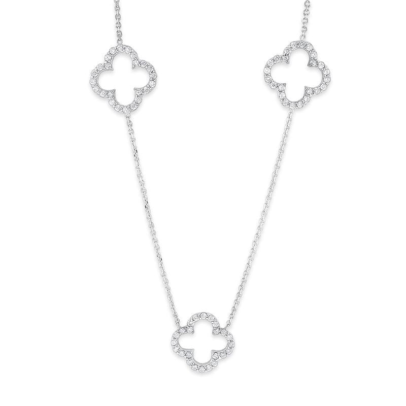 Diamond Triple Open Clover Necklace in 14K White Gold with 72 Diamonds Weighing .64ct tw