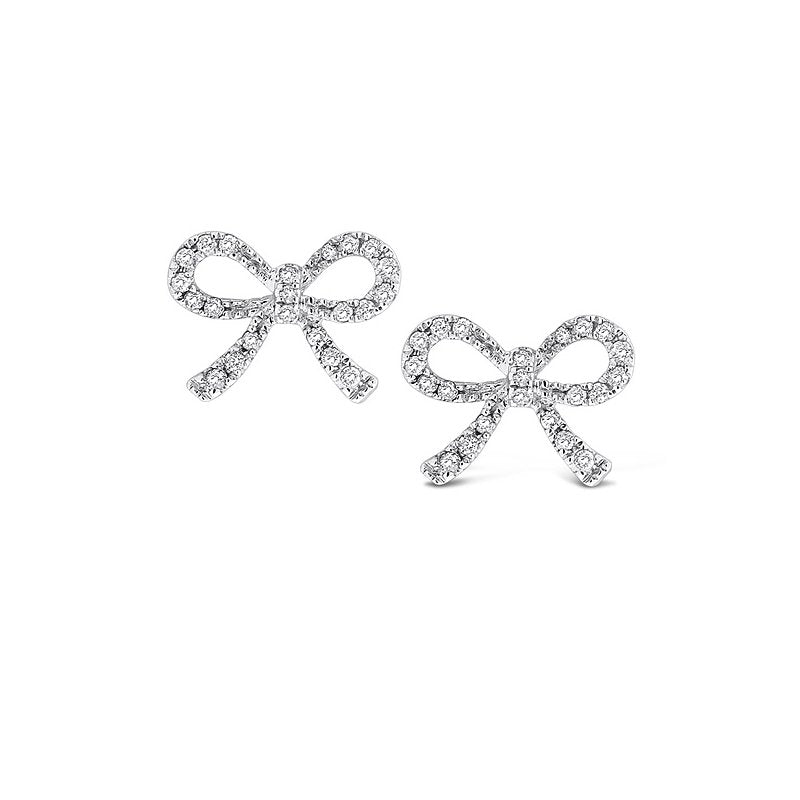 Diamond Mini Bow Earrings in 14k White Gold with 44 Diamonds weighing .19ct tw.