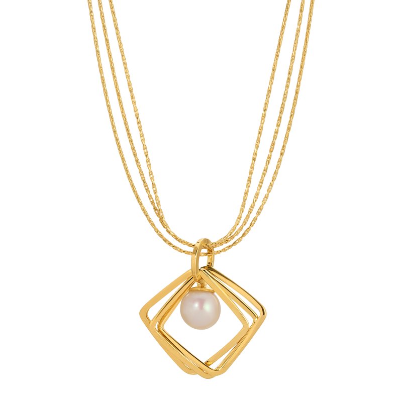 Sterling Silver + Yellow Gold Plated Freshwater Pearl Triple Square Necklace