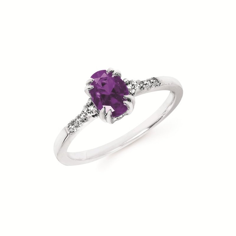 0.09Ctw Diamond & Amethyst Birthstone Ring