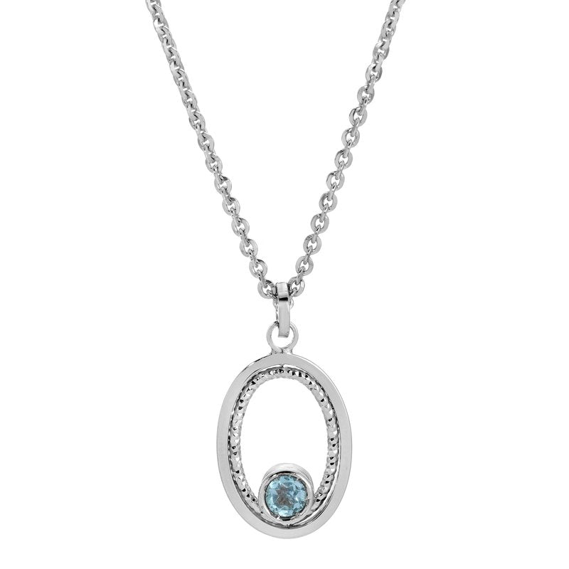 Sterling Silver + Blue Topaz/Amethyst Reversible Oval Necklace