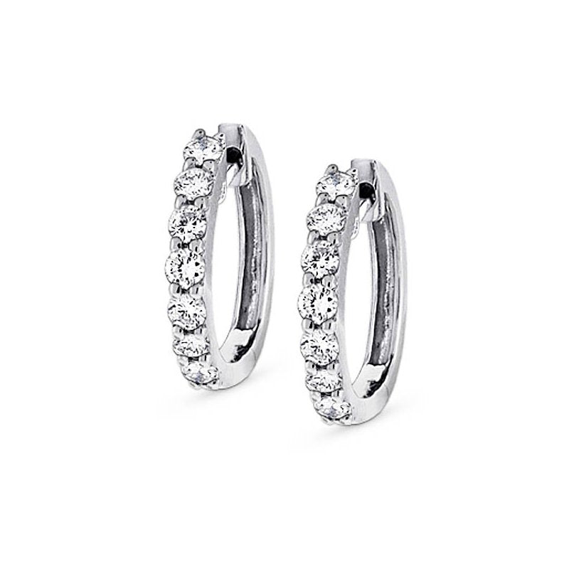 Diamond Mini Hoop Earrings in 14k White Gold with 14 Diamonds weighing .45ct tw.