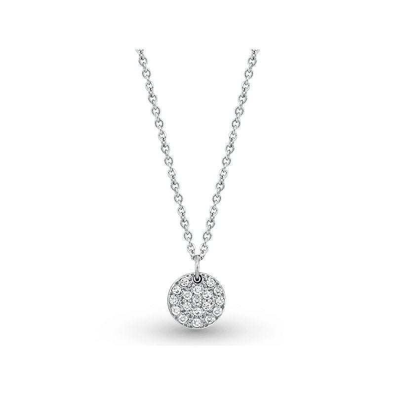 Diamond Small Disc Necklace in 14k White Gold with 18 Diamonds weighing .22ct tw.