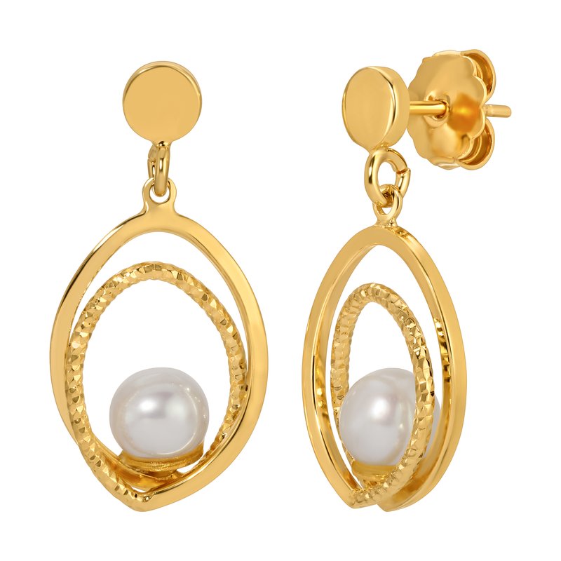 Sterling Silver + Yellow Gold Plated Freshwater Pearl Oval Swirl Earrings
